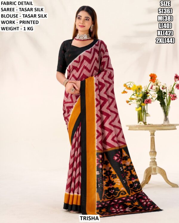 Printed Tasar Silk Saree With Blouse
