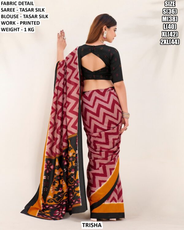Printed Tasar Silk Saree With Blouse