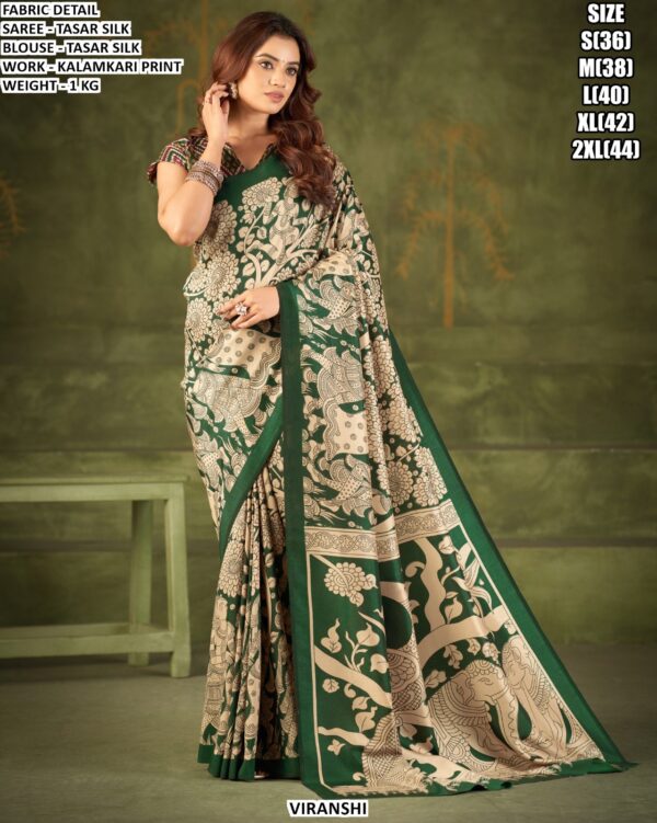 Tasar Silk Kalamkari Print Saree For Women