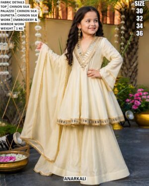Kids Chinon Silk Anarkali Set For Girls