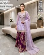 Embroidered Suit Set With Organza Dupatta