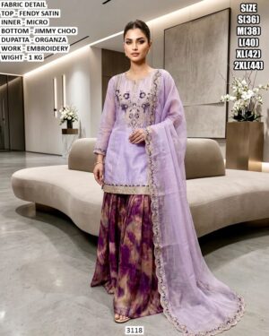 Embroidered Suit Set With Organza Dupatta