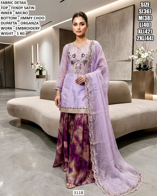 Embroidered Suit Set With Organza Dupatta