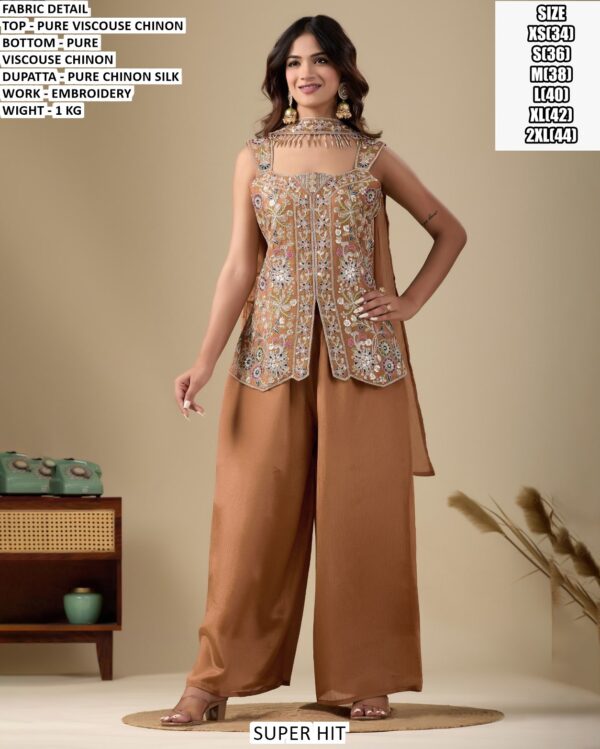 Embroidered Palazzo Suit Set With Dupatta