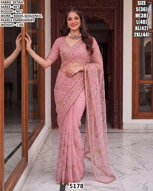 Net Saree With Embroidery Work For Women