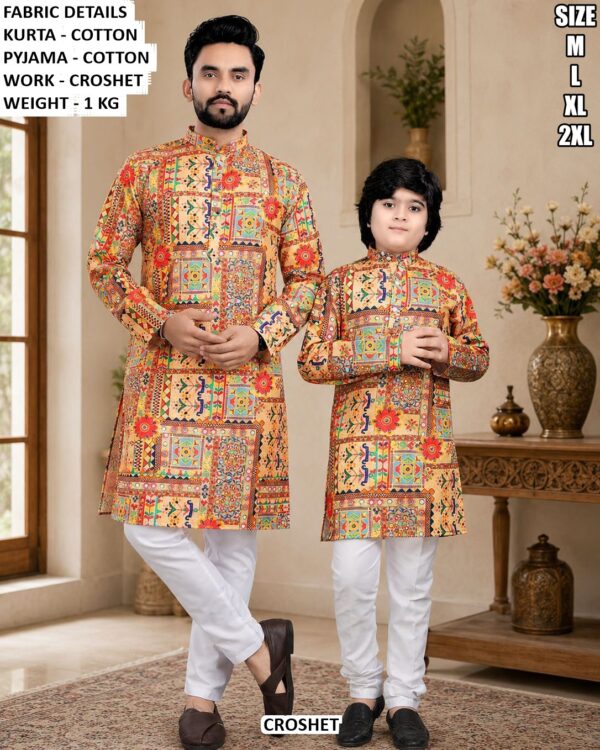 Matching Father Son Cotton Kurta Pyjama Set