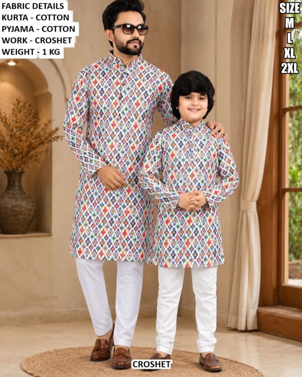 Matching Father Son Cotton Kurta Pyjama Set
