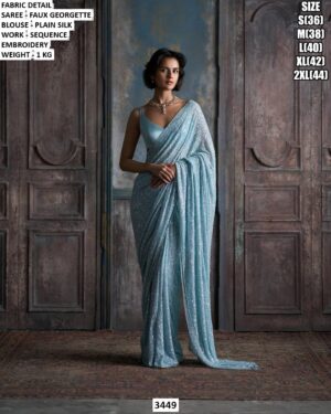 Elegant Faux Georgette Saree With Plain Silk Blouse