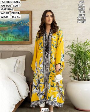 Trendy Yellow Printed Kaftan For Women