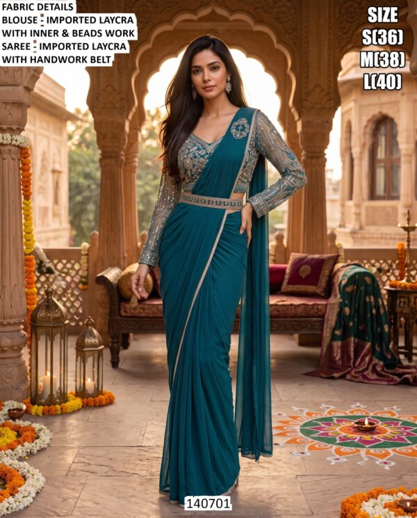 Women’s Designer Lycra Saree With Belt