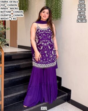 Purple Chinon Sharara Set For Women