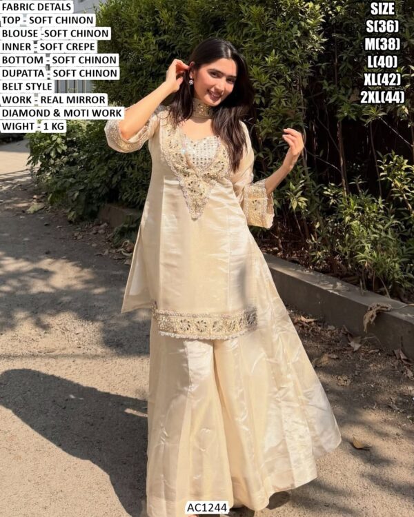 Designer Belt Style Sharara Set With Real Mirror Work