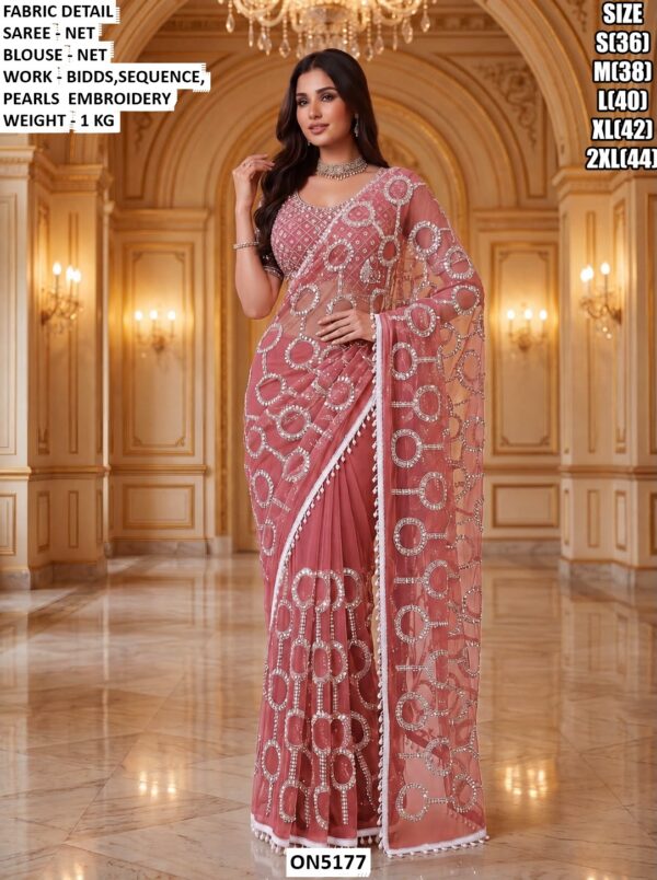 Sequins Work Net Saree For Wedding