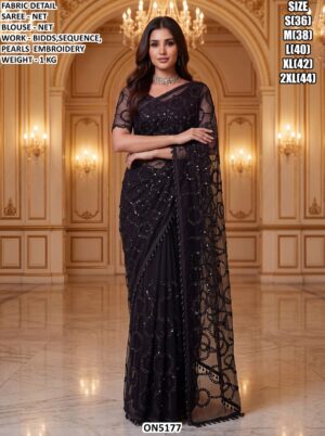 Sequins Work Net Saree For Wedding