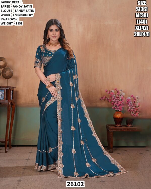 Fancy Satin Saree With Swarovski Work