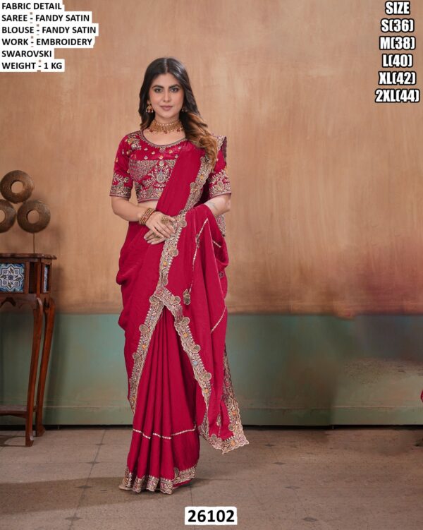 Fancy Satin Saree With Swarovski Work