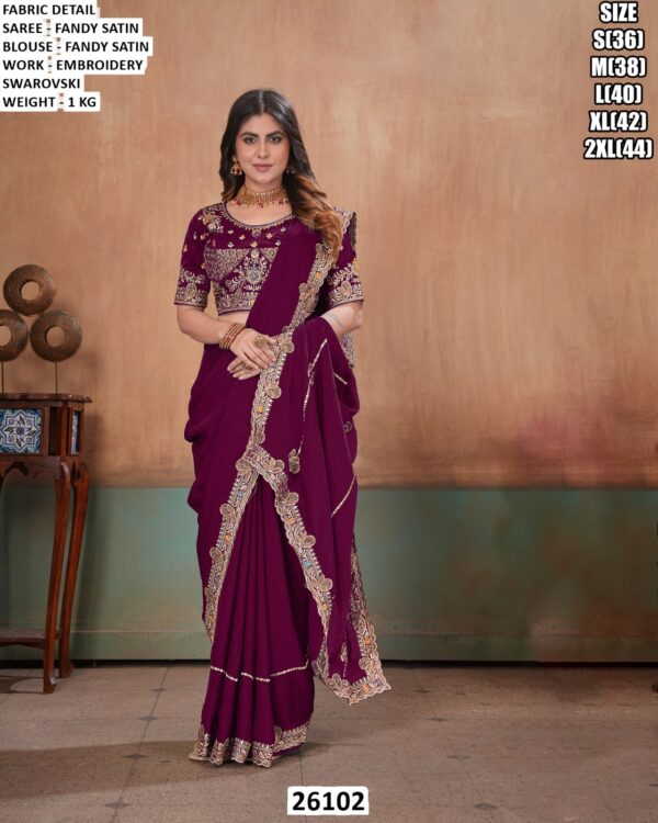 Fancy Satin Saree With Swarovski Work