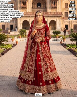 Luxury Velvet Bridal Lehenga For Women