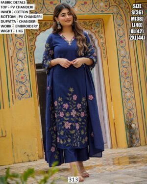 Pv Chanderi Embroidered Kurta Pant Set