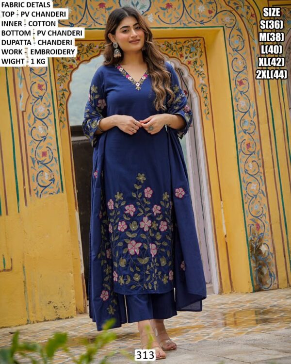Pv Chanderi Embroidered Kurta Pant Set