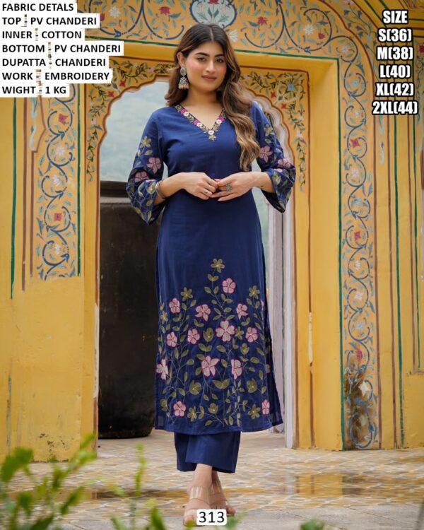 Pv Chanderi Embroidered Kurta Pant Set