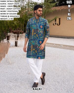 Stylish Sequin Work Kurta With White Cotton Pant