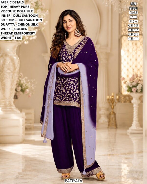 Dola Silk Patiala Suit With Embroidery