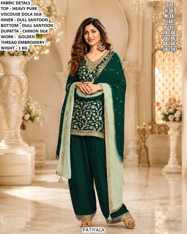 Dola Silk Patiala Suit With Embroidery