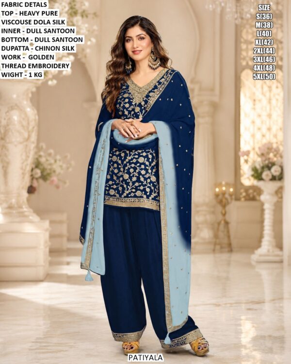 Dola Silk Patiala Suit With Embroidery