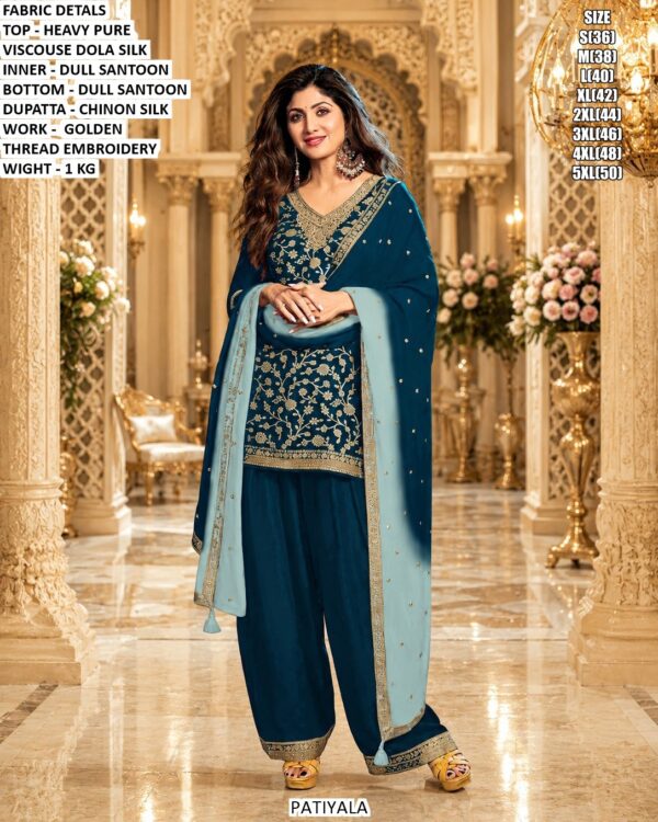 Dola Silk Patiala Suit With Embroidery
