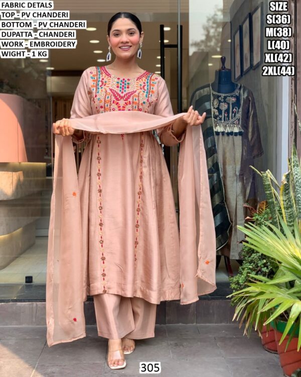 Designer Embroidered Chanderi Salwar Suit