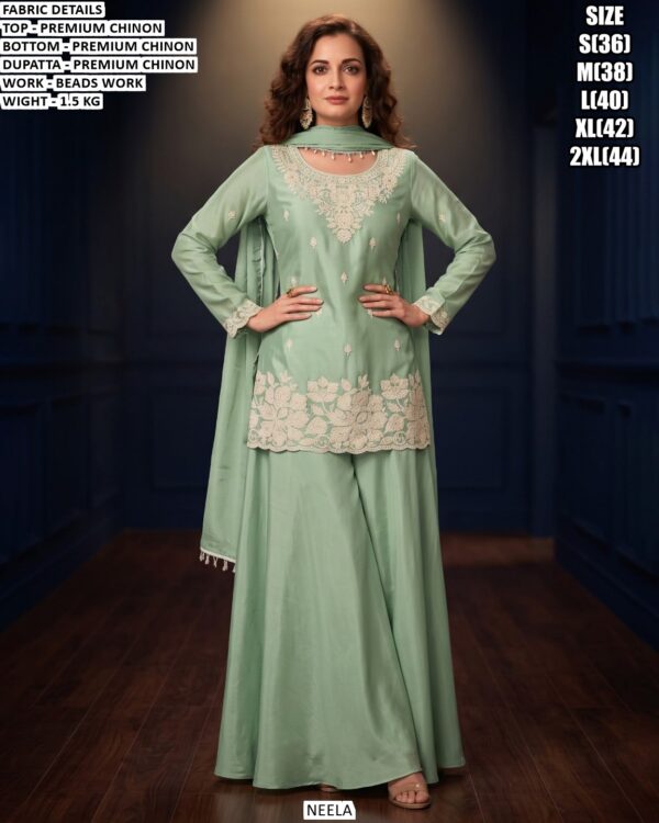 Premium Chinon Bead Work Palazzo Suit