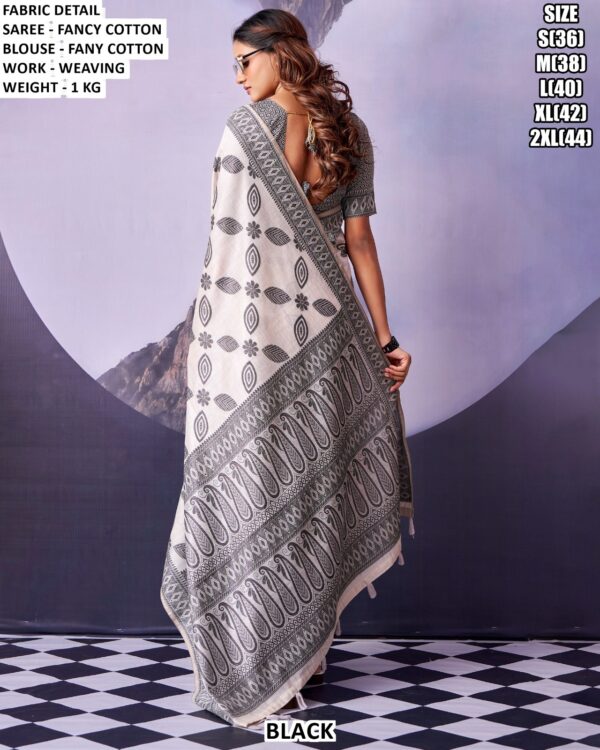 Elegant Monochrome Cotton Saree With Blouse