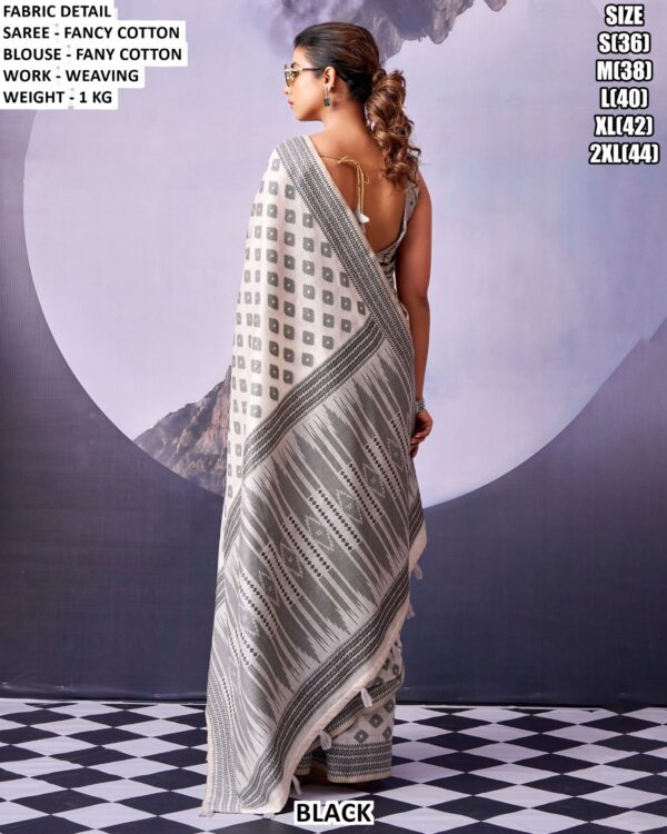 Elegant Monochrome Cotton Saree With Blouse