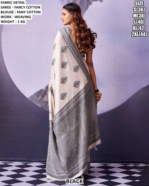 Elegant Monochrome Cotton Saree With Blouse