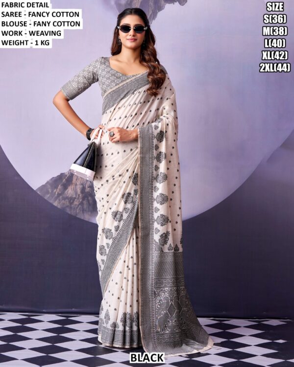 Elegant Monochrome Cotton Saree With Blouse