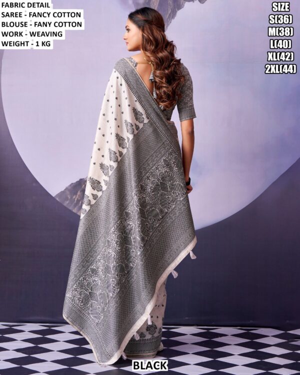 Elegant Monochrome Cotton Saree With Blouse
