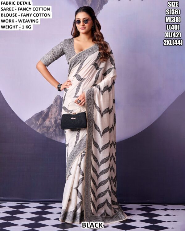 Elegant Monochrome Cotton Saree With Blouse