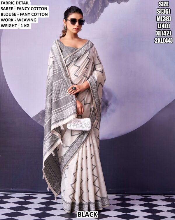 Elegant Monochrome Cotton Saree With Blouse