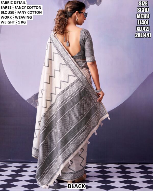 Elegant Monochrome Cotton Saree With Blouse