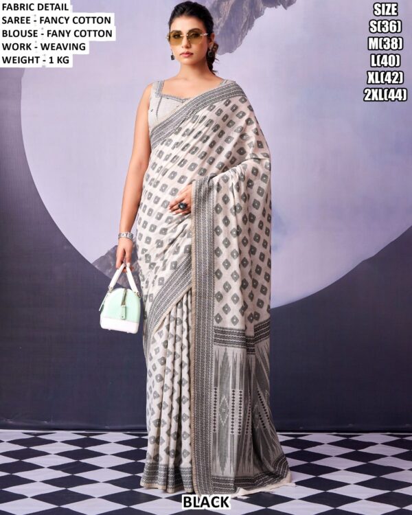 Elegant Monochrome Cotton Saree With Blouse