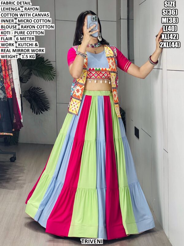 Kutchi Mirror Work Rayon Cotton Lehenga Choli With Koti