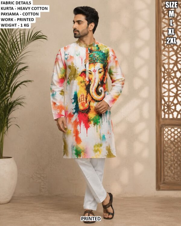 Lord Ganesha Print Kurta Pajama For Men