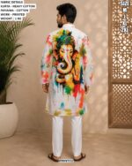Lord Ganesha Print Kurta Pajama For Men