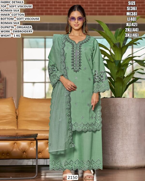 Soft Viscose Roman Silk Embroidered Palazzo Suit