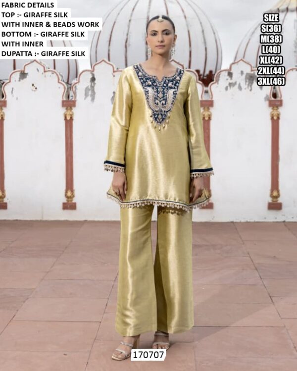 Elegant Kurti Pant Set With Premium Beads Work