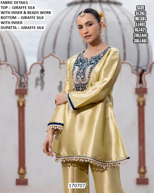 Elegant Kurti Pant Set With Premium Beads Work
