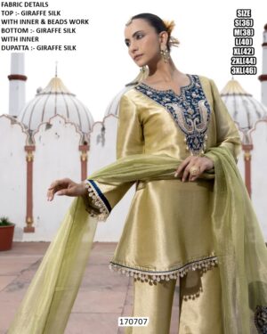Elegant Kurti Pant Set With Premium Beads Work