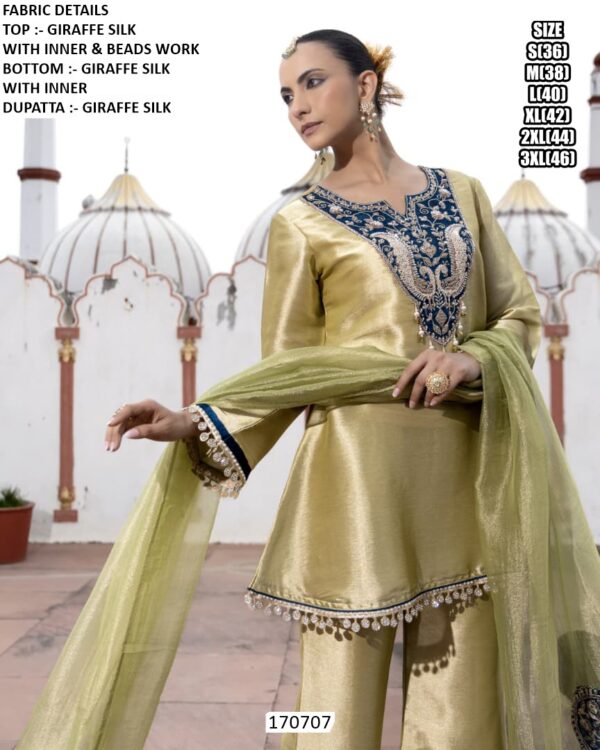 Elegant Kurti Pant Set With Premium Beads Work