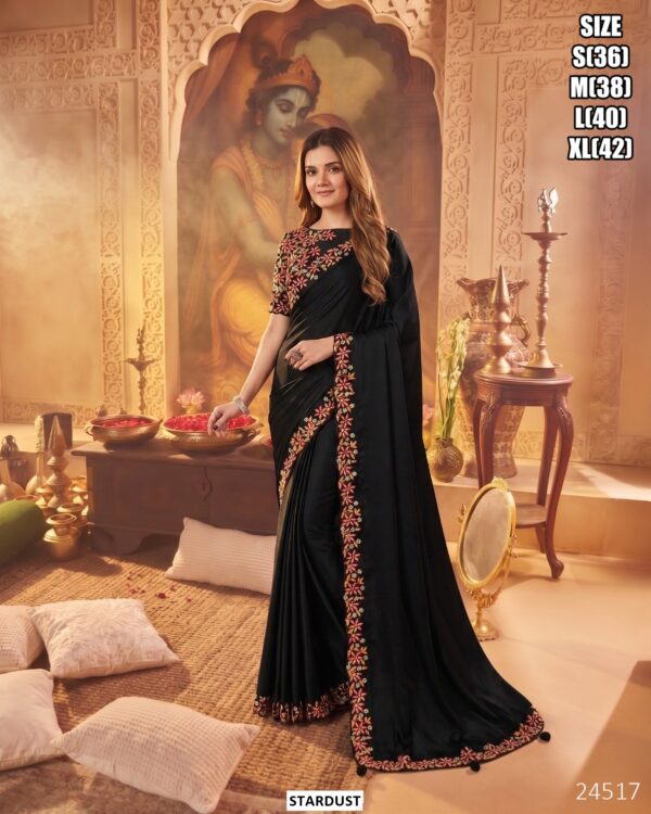 Designer Party Wear Saree With Embroidery Work